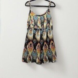 Ali & Kris Dress Womens Large Feathers Boho Print Spaghetti Straps Mini Lined